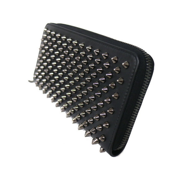 Christian Louboutin Zip Around Leather Wallet Black Red Long - Picture 3 of 8